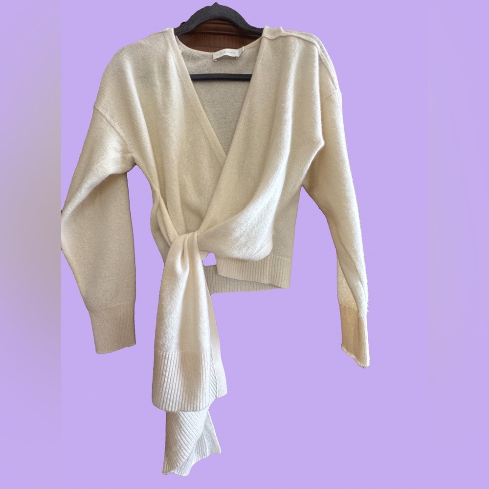 Jonathan Simkhai Cream V-Neck Wrap Sweater